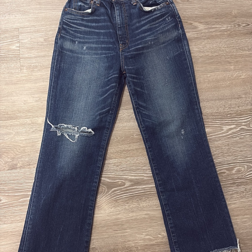 Moussy Dark Blue Distressed cropped Jeans